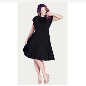 City Chic Frill Shoulder Dress in Black - 18W NWT